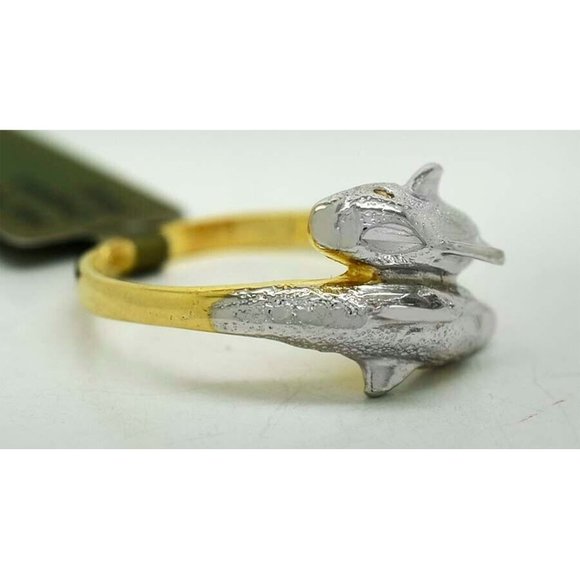 Dolphins Ladies Ring 14k Solid Two Tones Gold